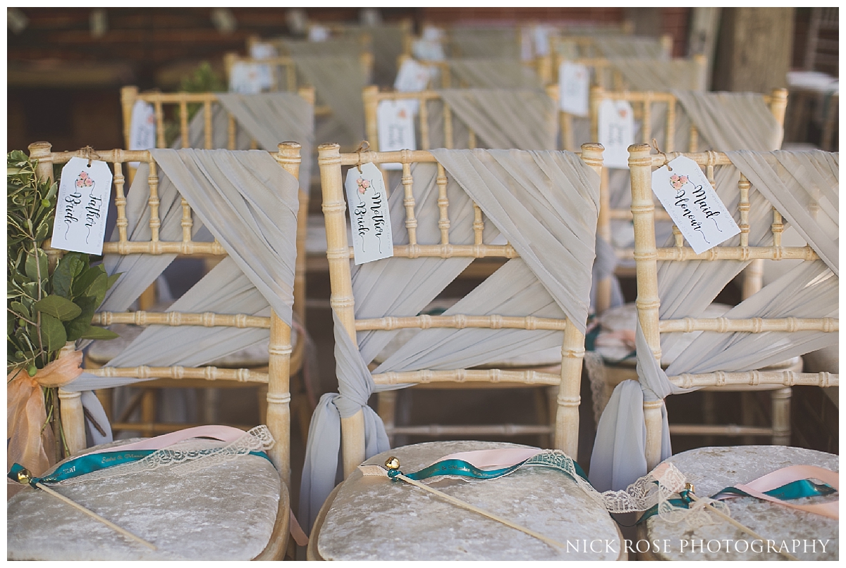 Wedding chairs for a Sikh civil garden wedding at The Dairy in Waddesdon Manor in Aylesbury Buckinghamshire