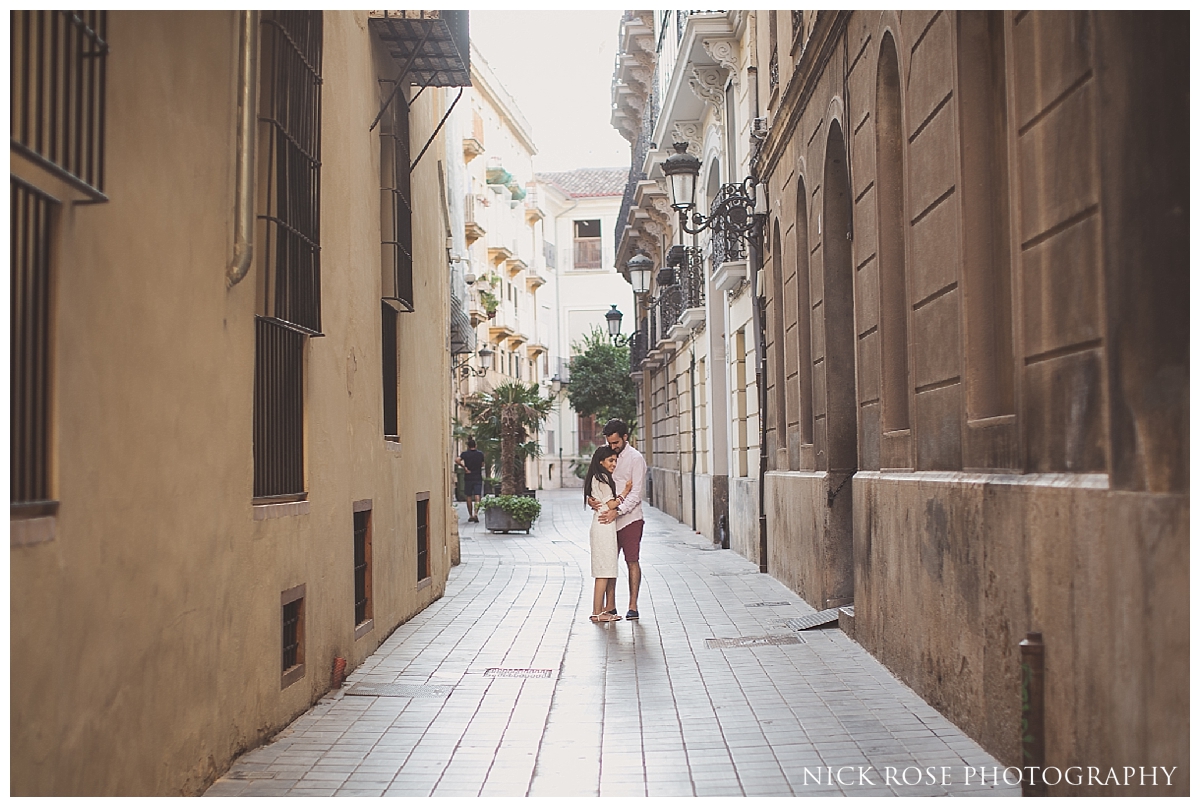 Destination Indian pre wedding photography in the old town of Valencia, Spain
