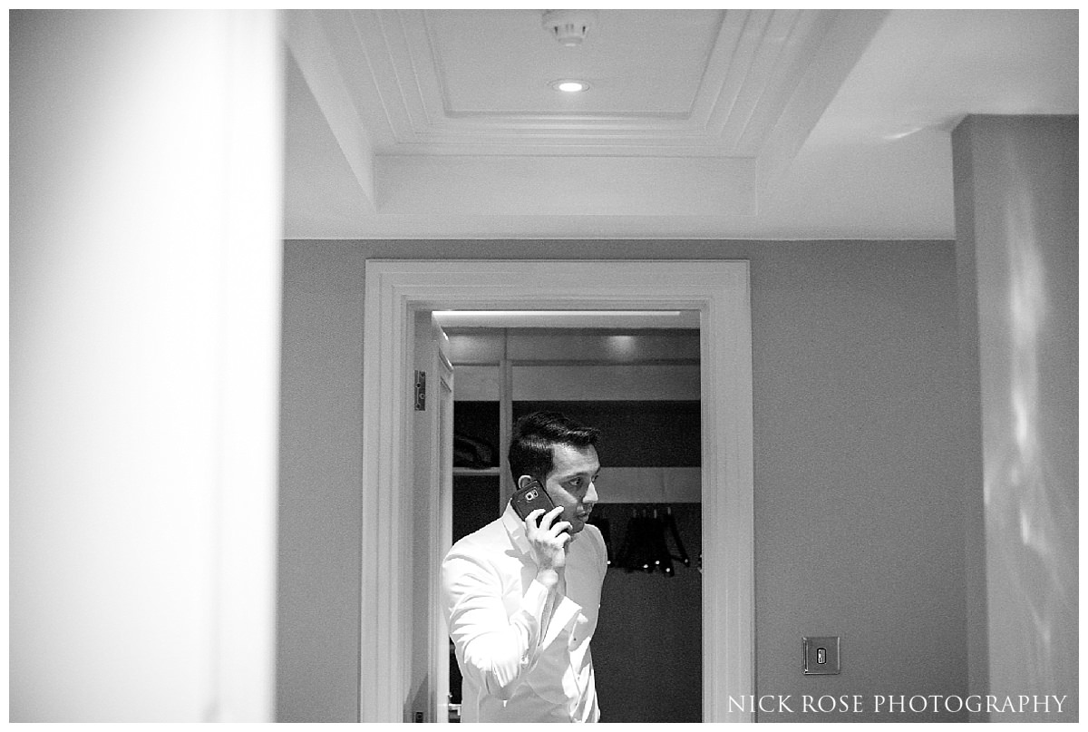 Groom and ushers getting ready for a Savoy London wedding in the UK