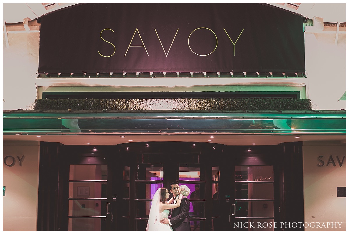  Bride and groom wedding photography portrait at The Savoy in London 