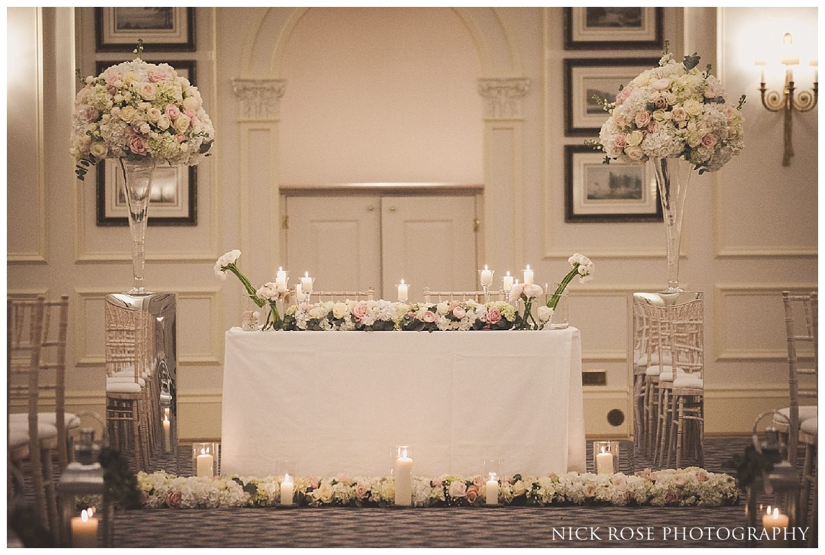 Wedding ceremony floral decorations for a wedding at The Savoy London