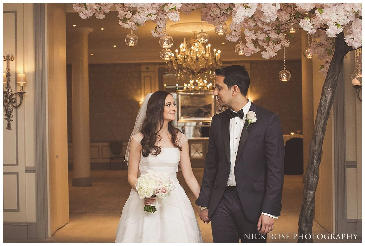 Bride and groom wedding photography portrait at The Savoy in London