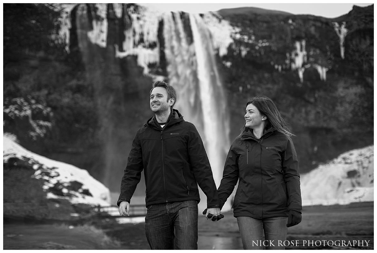 Iceland waterfall engagement photography shoot