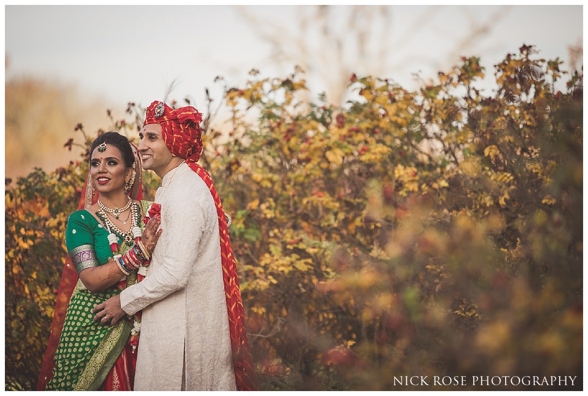  Hindu bride and groom wedding photography portrait at the Oshwal Centre in Potters Bar 