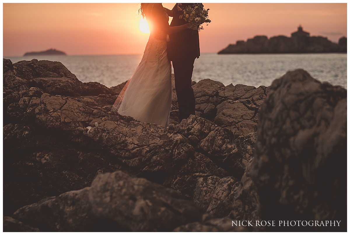  Wedding portraits at sunset during a destination wedding at Hotel Dubrovnik Palace in Croatia 