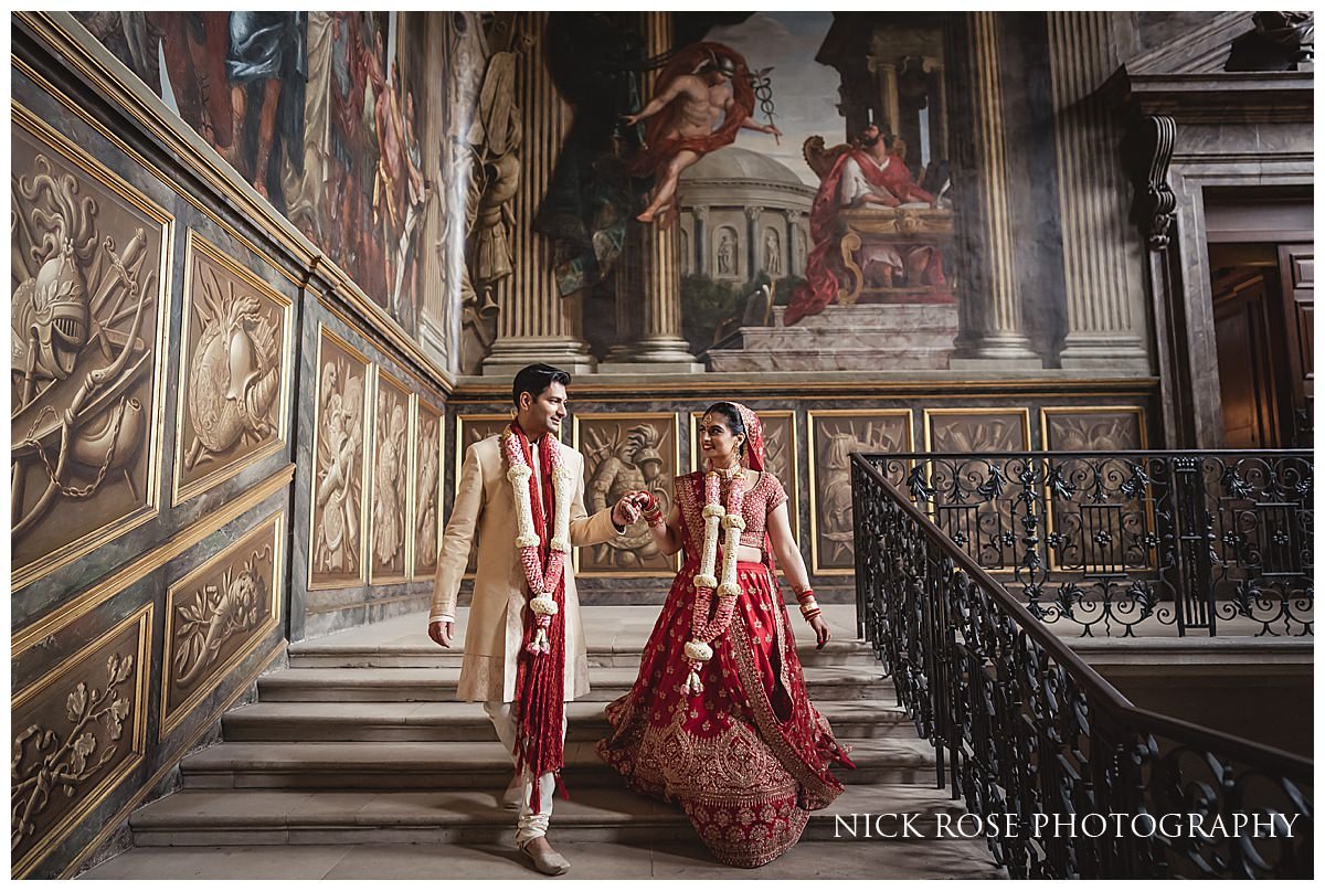  Hampton Court Palace Hindu Wedding with a Bride and groom on the Kings Staircase 