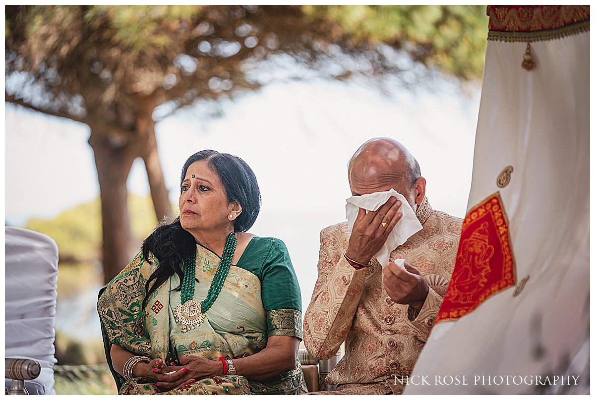  An emotional father at a destination Hindu wedding at the Pine Cliffs Hotel and resort in Portugal 