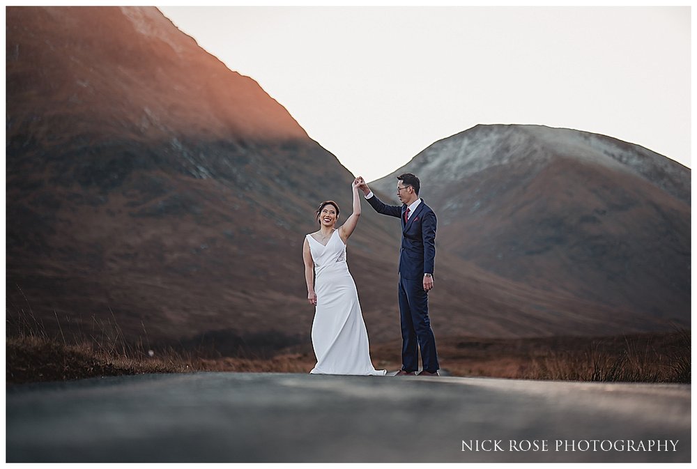  Sunset pre wedding photography session in Glencoe Scotland in the highlands photographed by Nick Rose Photography 
