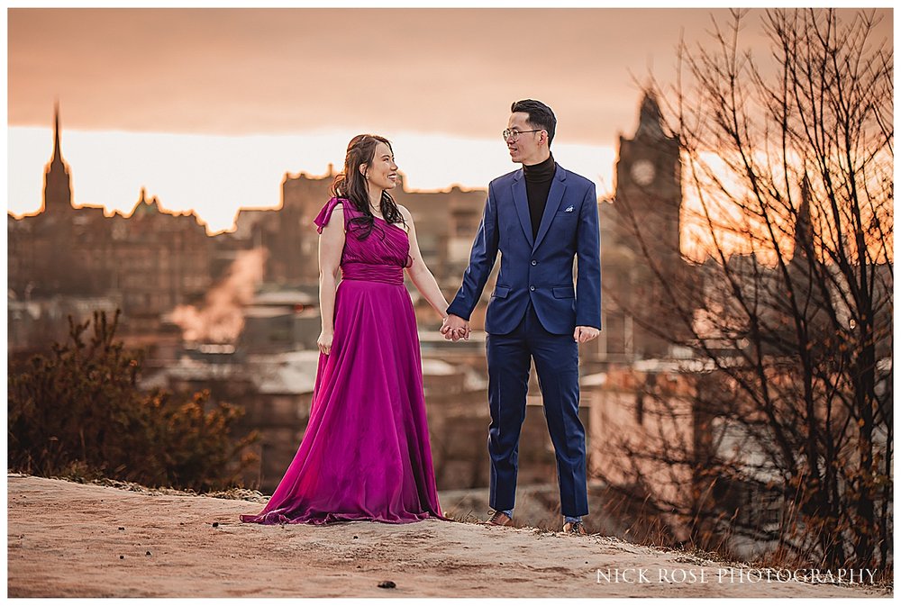  Scotland pre wedding photography at Carton Hill with views over Edinburgh and Edinburgh Castle 
