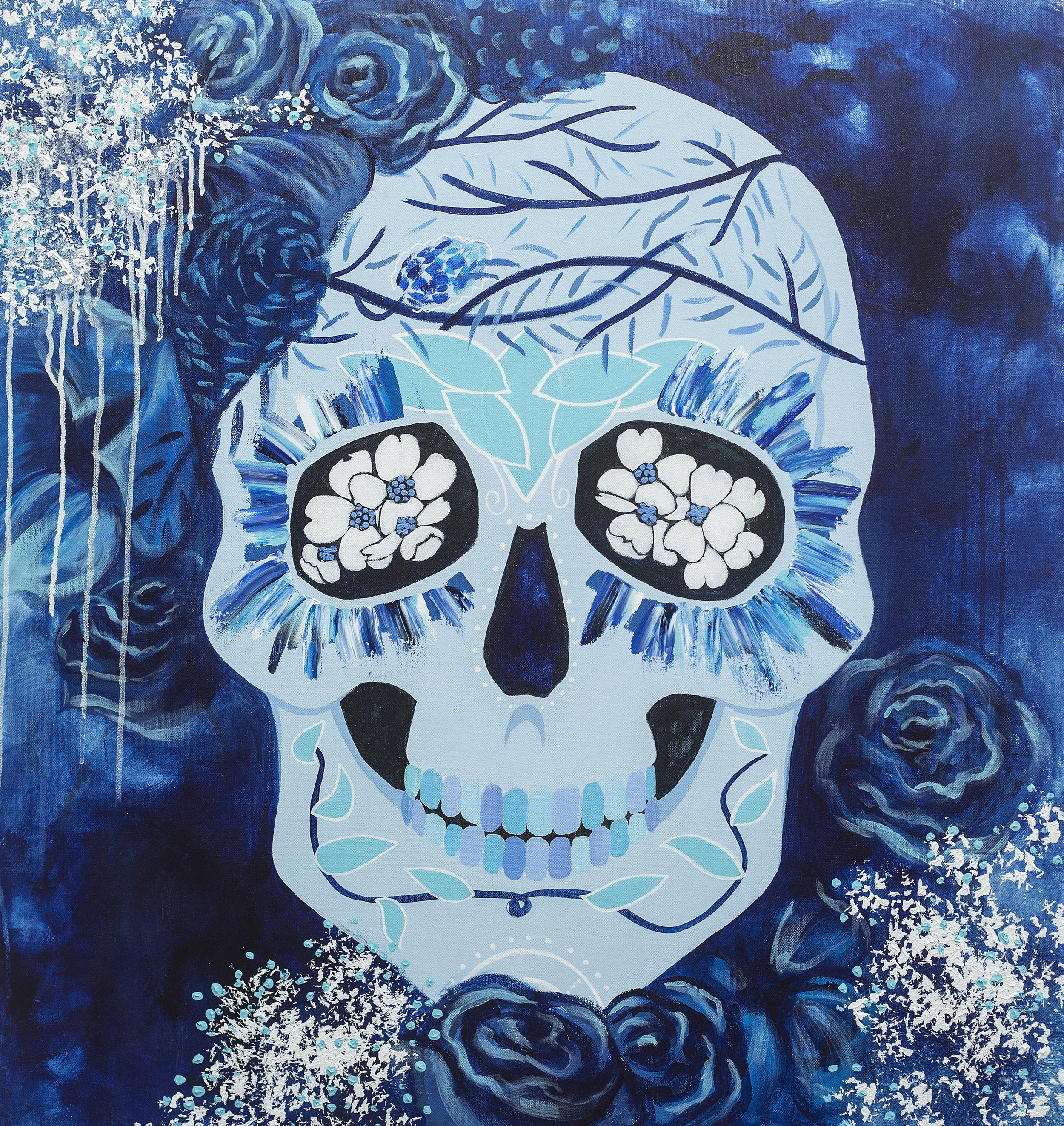 Project: Sugar Skull for Private collection - 3 ft X 3.5 ft" / Mixed Media on stretched canvas