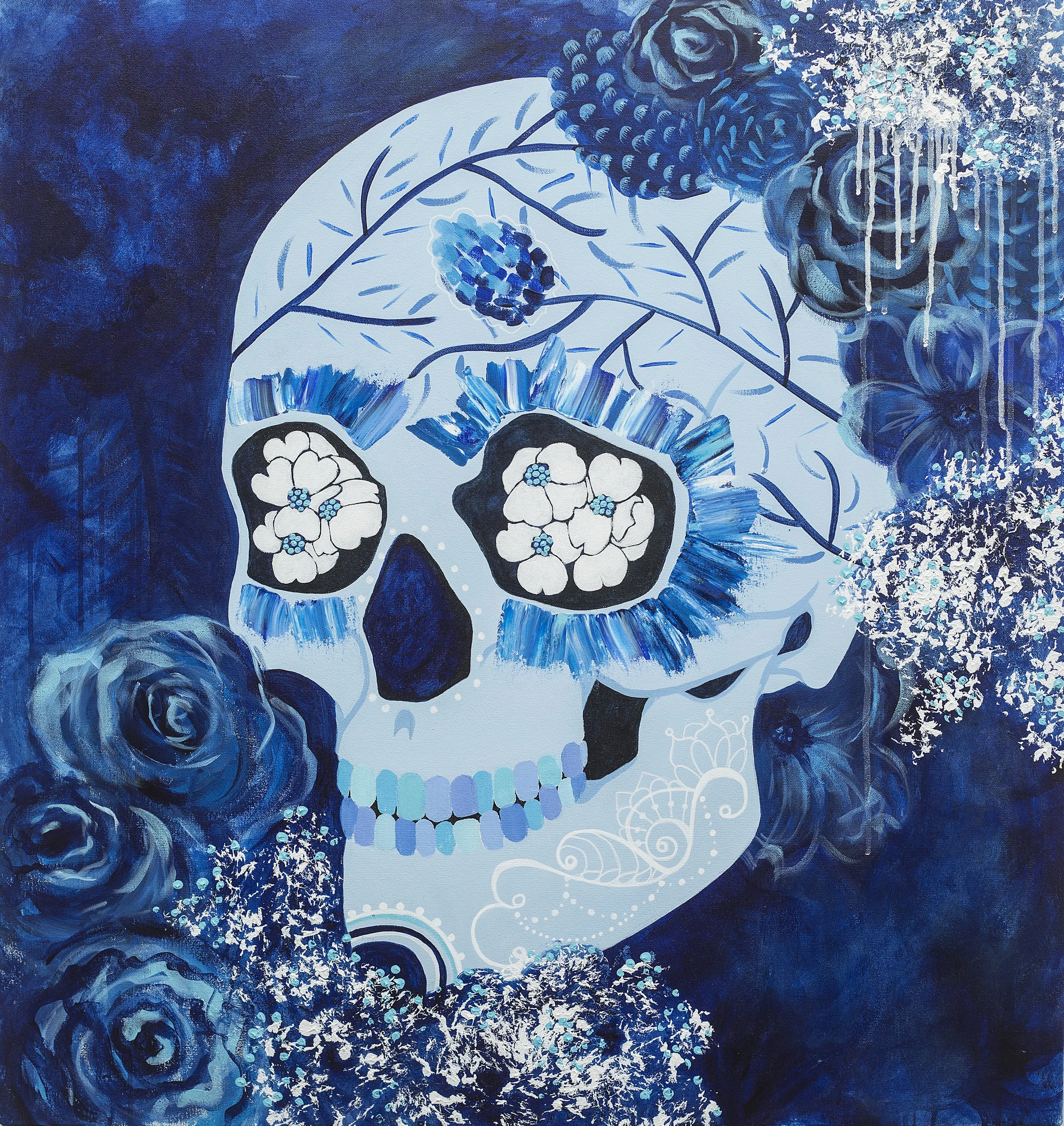 Project: Sugar Skull for Private collection - 3 ft X 3.5 ft" / Mixed Media on stretched canvas