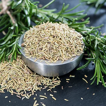 The flavor of rosemary is strong, warm and pungent, resinous and slightly bitter. Tastes like nutmeg and camphor. The aftertaste is woody, balsamic, and astringent. Can be accompanied with olive oil to fry vegetables. It is used with veal, lamb, and poultry.