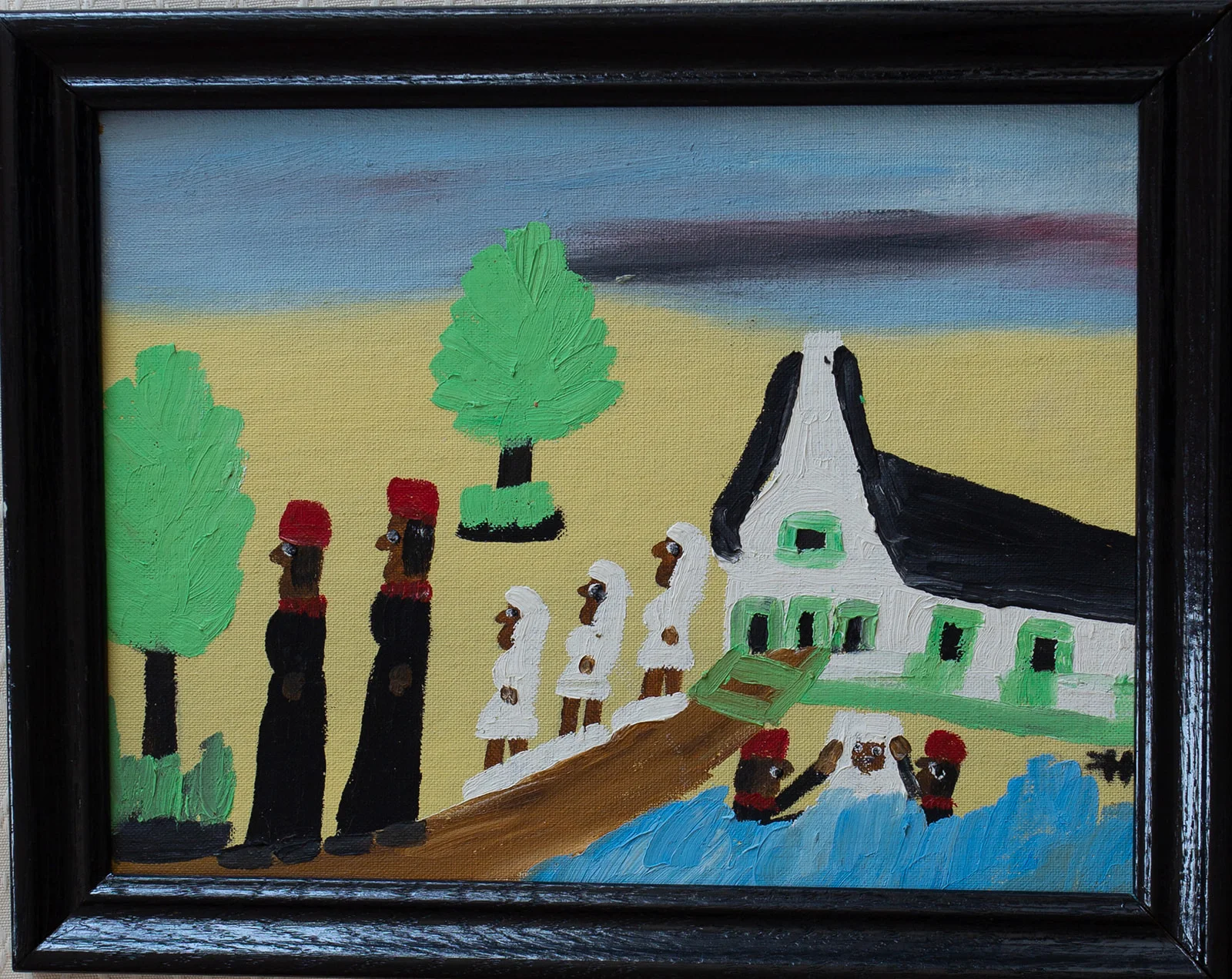 Clementine Hunter "Church with Baptism (Baptizing)"