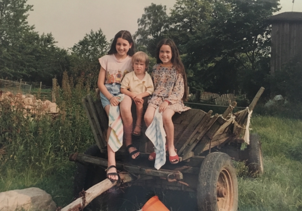 Me, Dylan and Karli hanging out on an old wagon