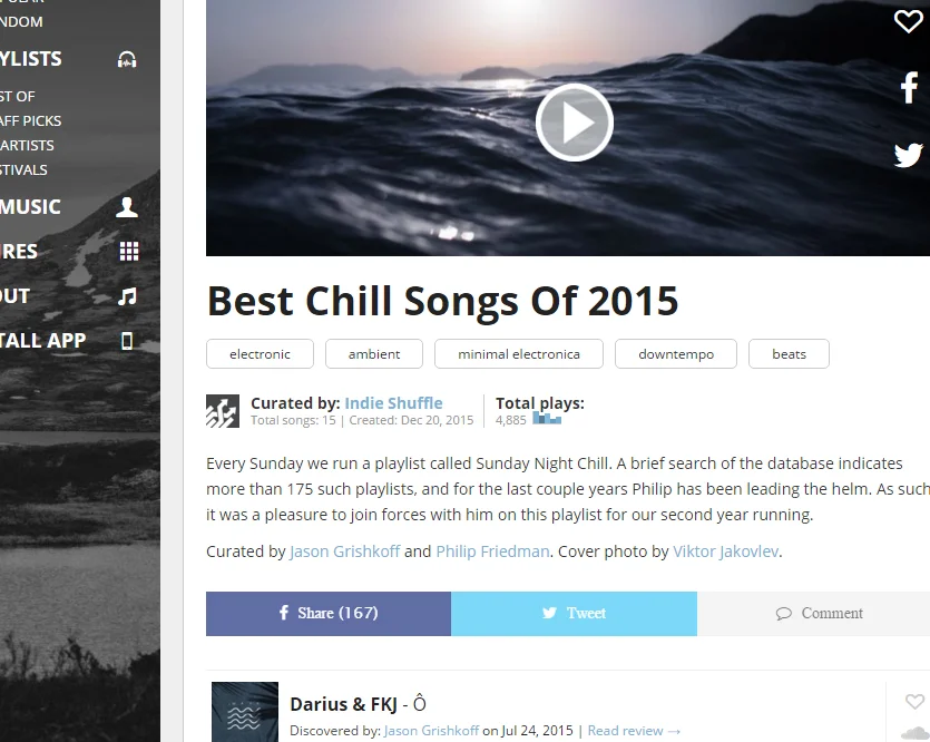 Indie Shuffle's "Best Chill Songs" 2015 playlist