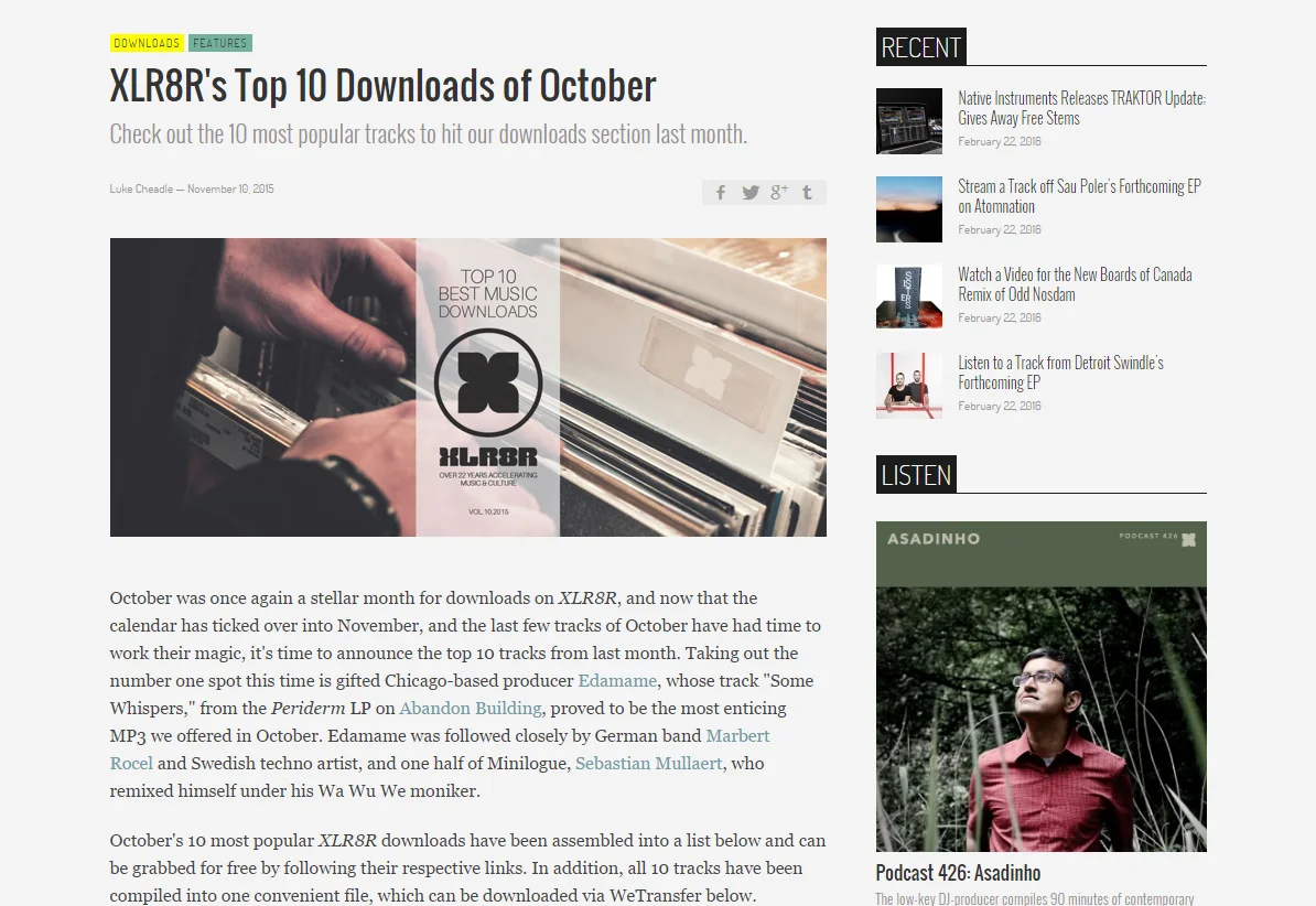XLR8R Top Download - October 2015