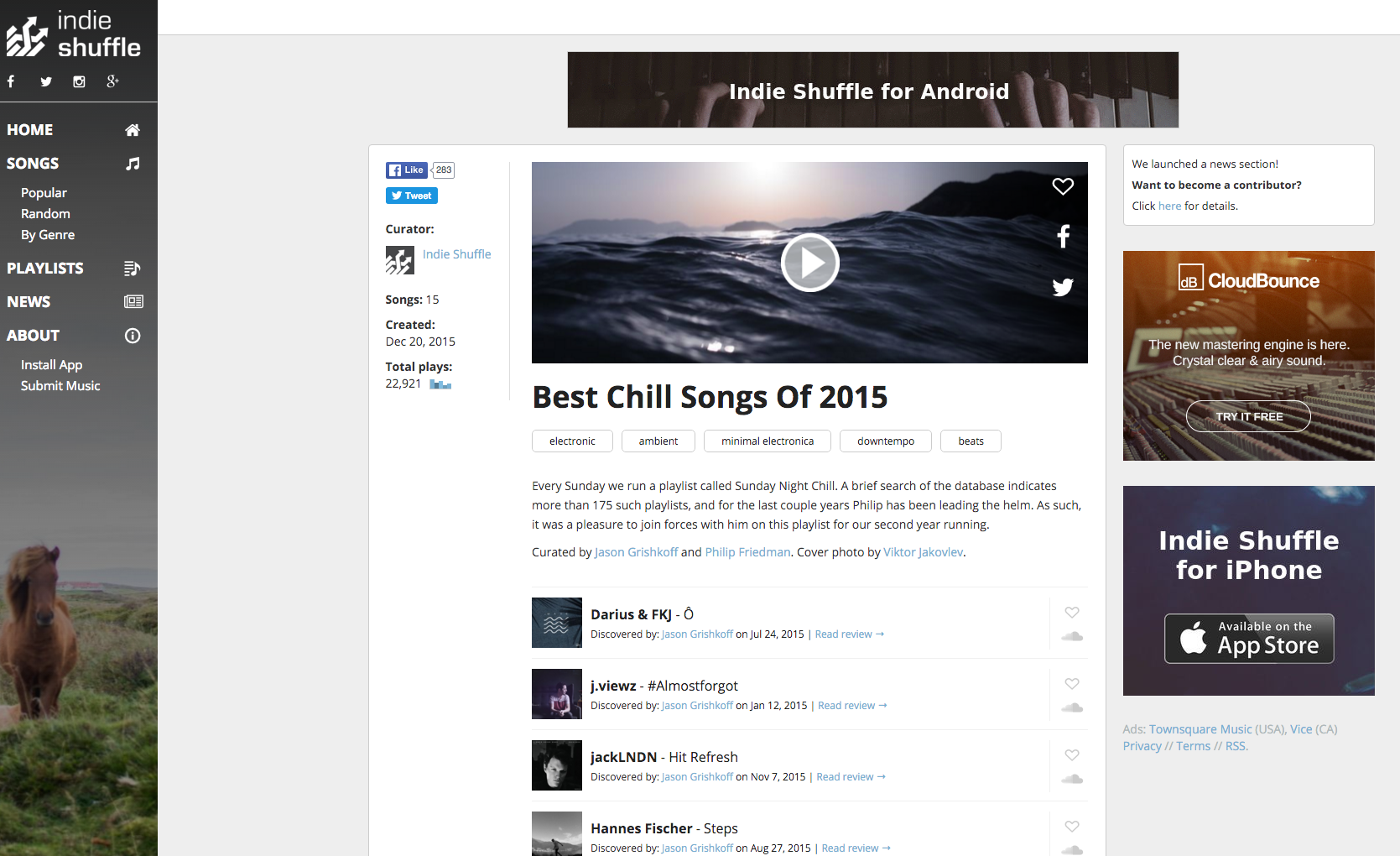 Indie Shuffle's Best Chill Songs Of 2015