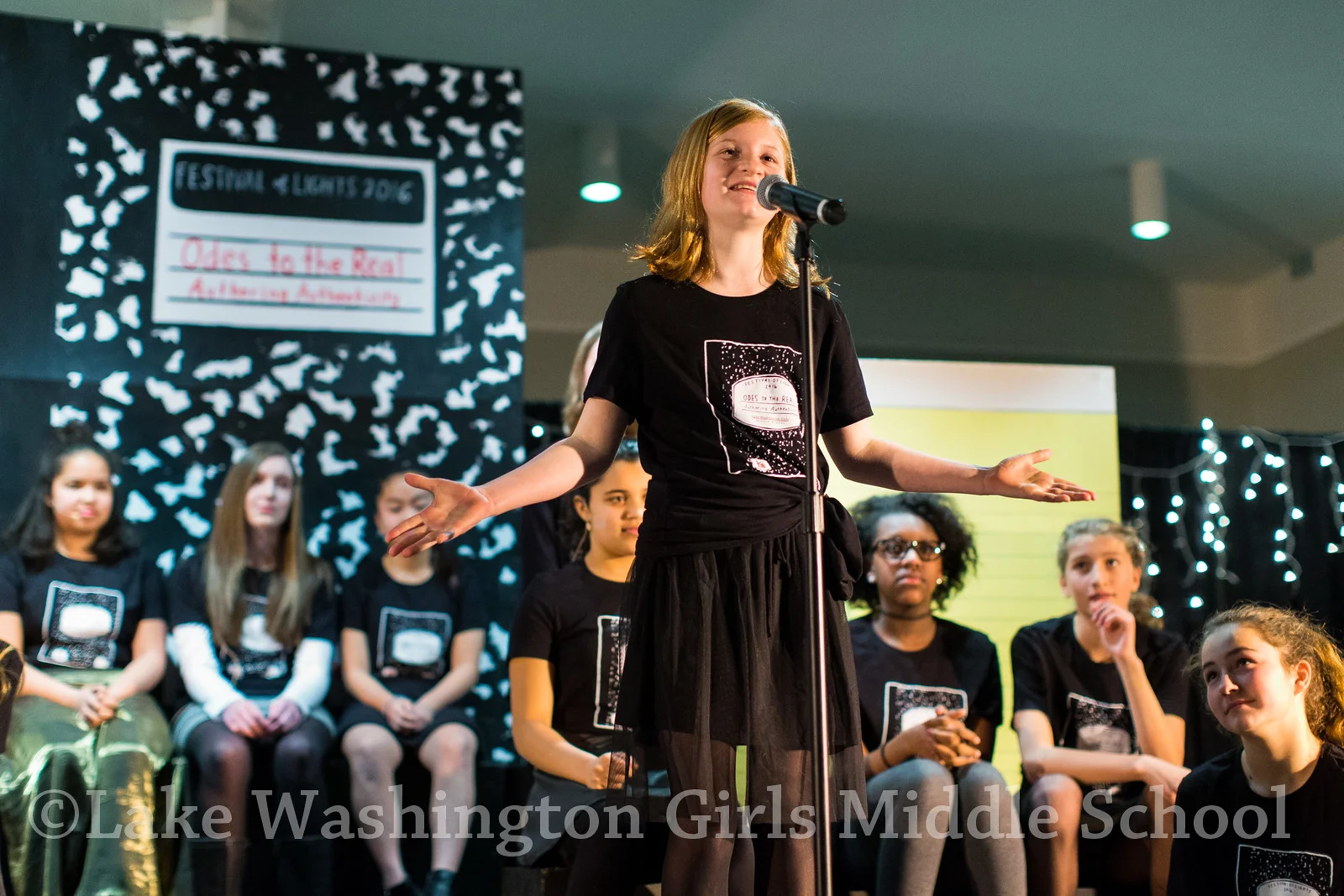 Lake Washington Girls Middle School's Festival of Lights, a night of poetry, in Seattle on Thursday, December 15, 2016. Photo by Dan DeLong