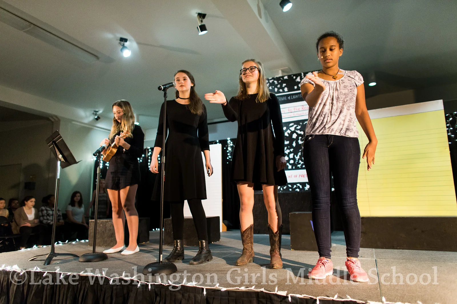 Lake Washington Girls Middle School's Festival of Lights, a night of poetry, in Seattle on Thursday, December 15, 2016. Photo by Dan DeLong