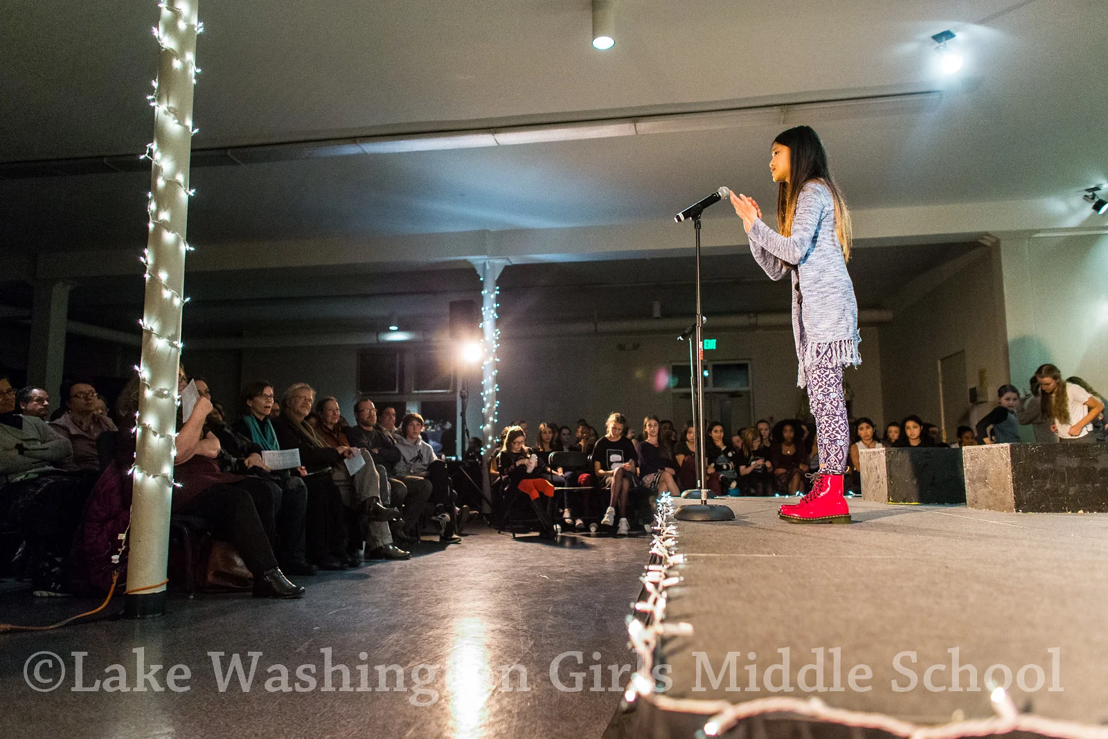 Lake Washington Girls Middle School's Festival of Lights, a night of poetry, in Seattle on Thursday, December 15, 2016. Photo by Dan DeLong