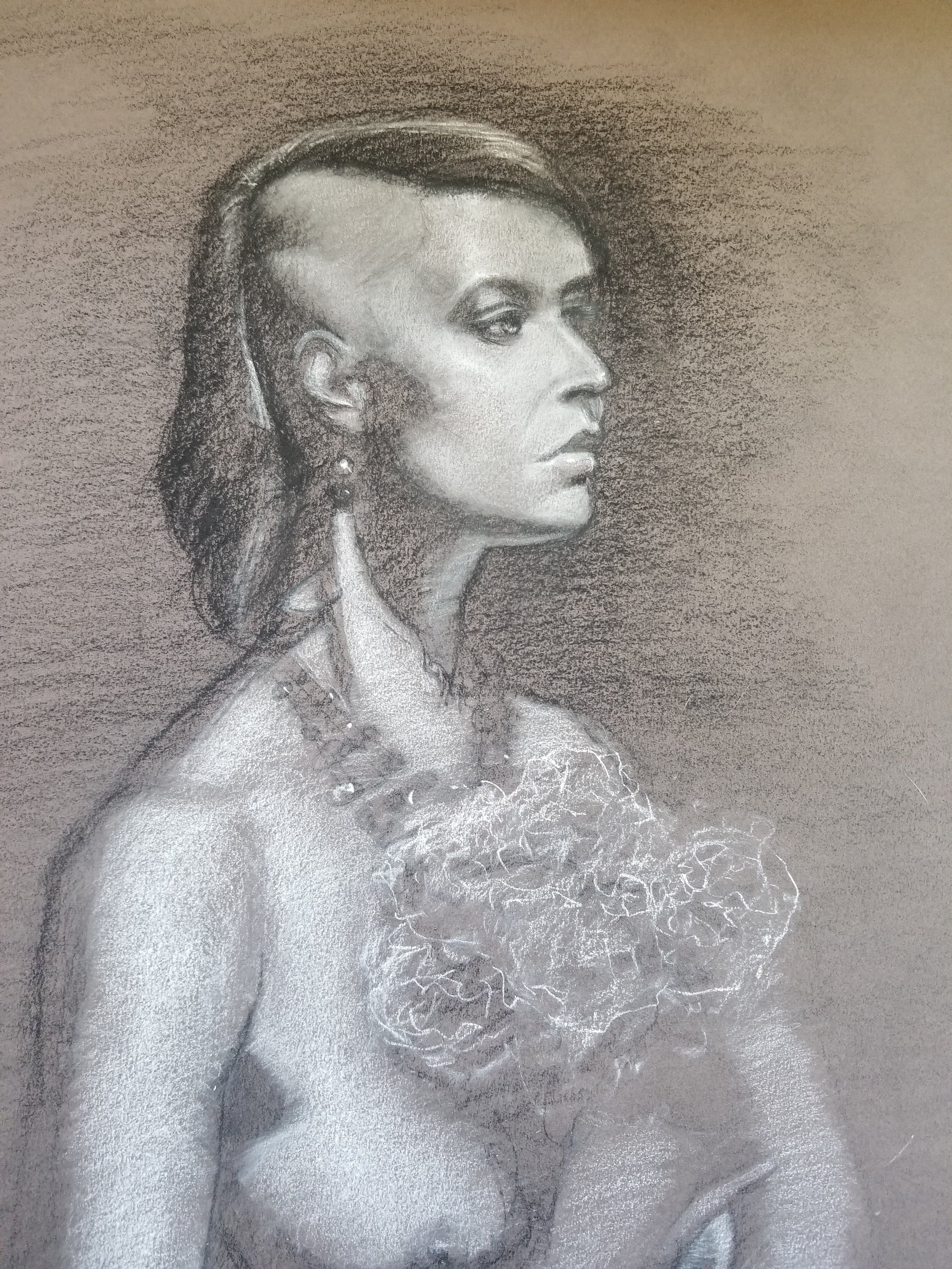  Model, charcoal and white charcoal on toned paper 18” x 20” 