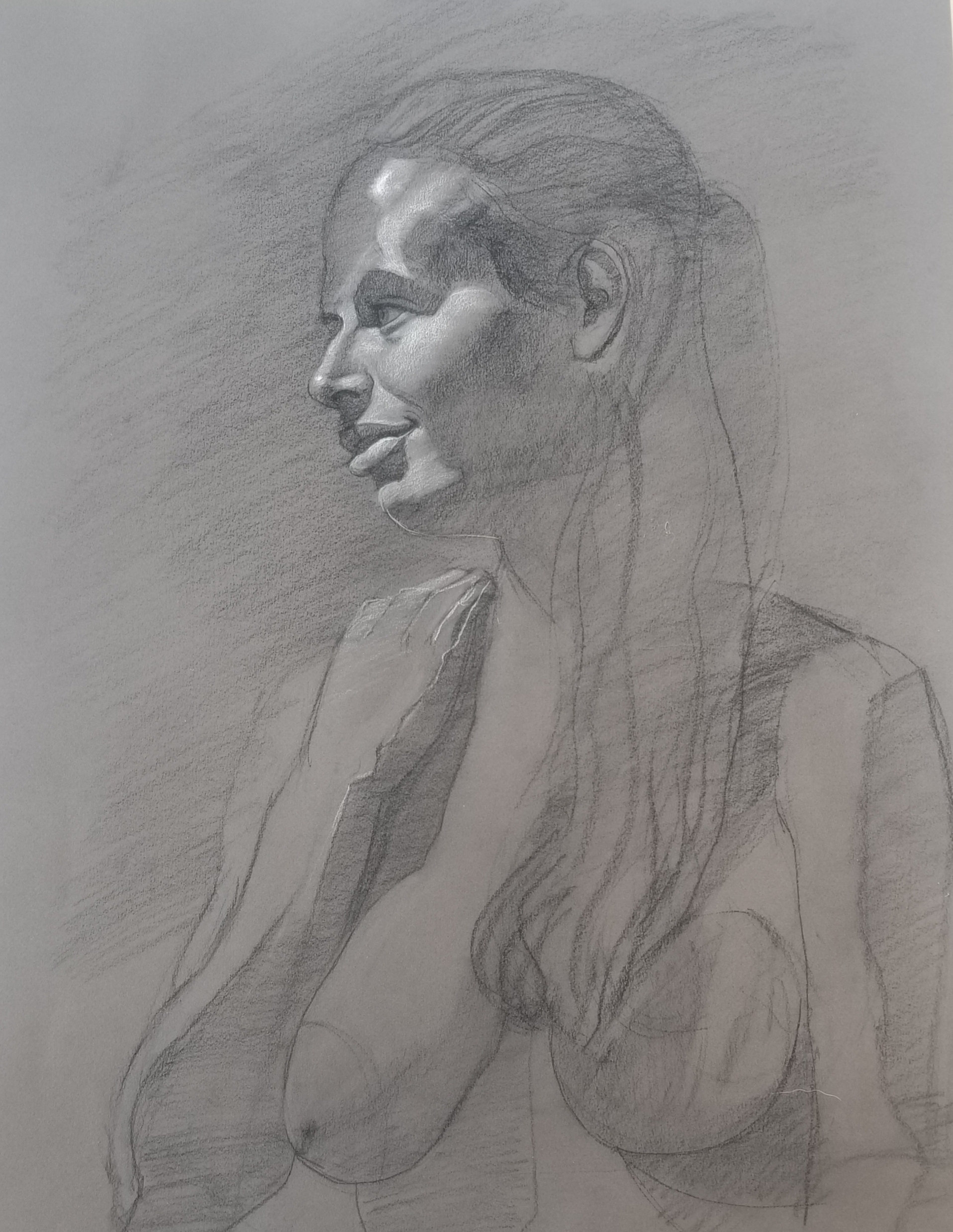  Model, charcoal and white charcoal on toned paper 18” x 20”  