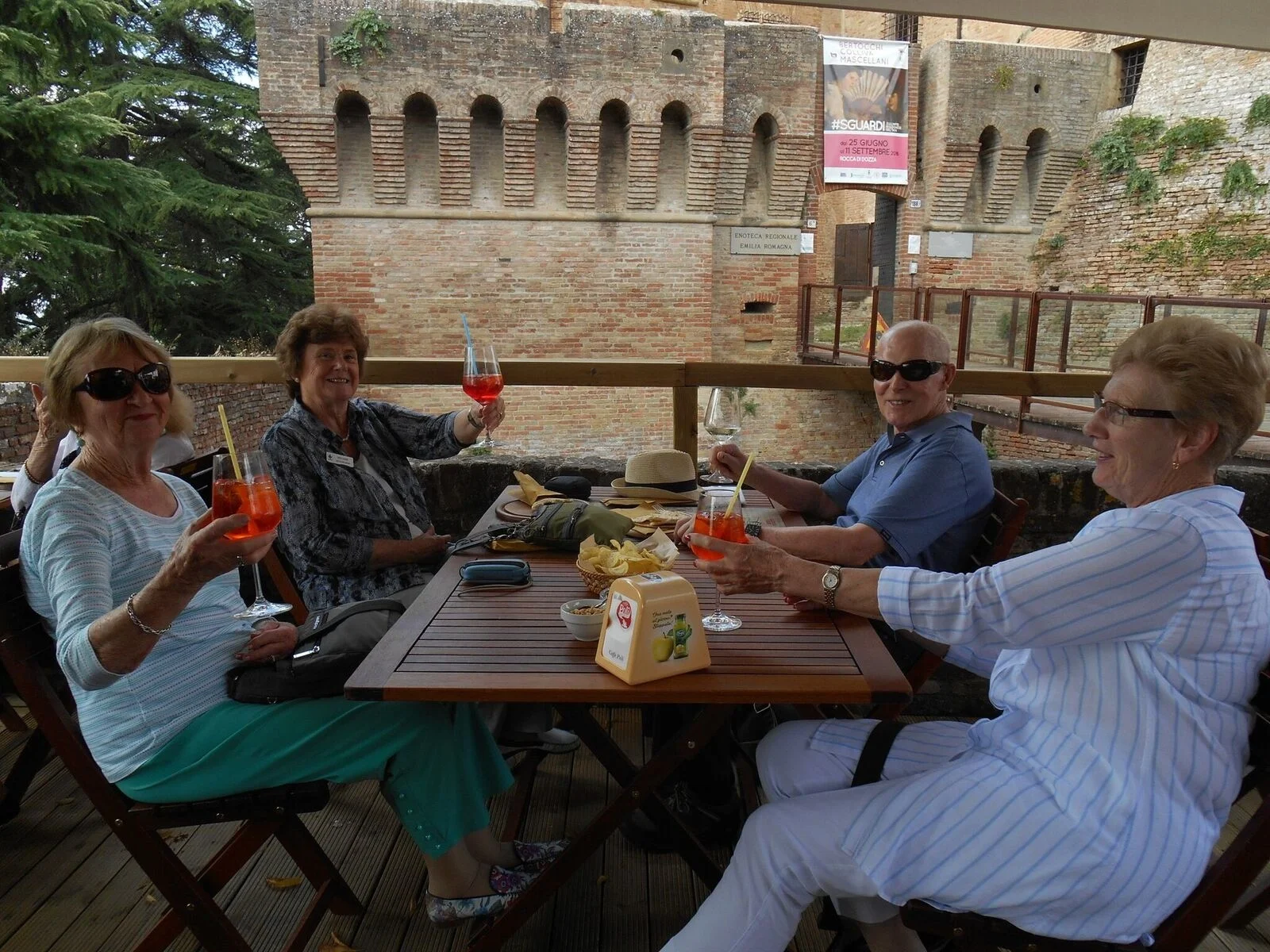 Margaret Cantwell, first left, enjoying an aperitif with group members on the September 2016 'Classic Italy Coast to Coast' tour