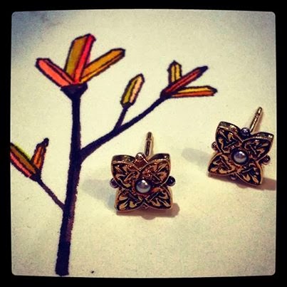 Rose gold engraved fleur de lis stud earrings