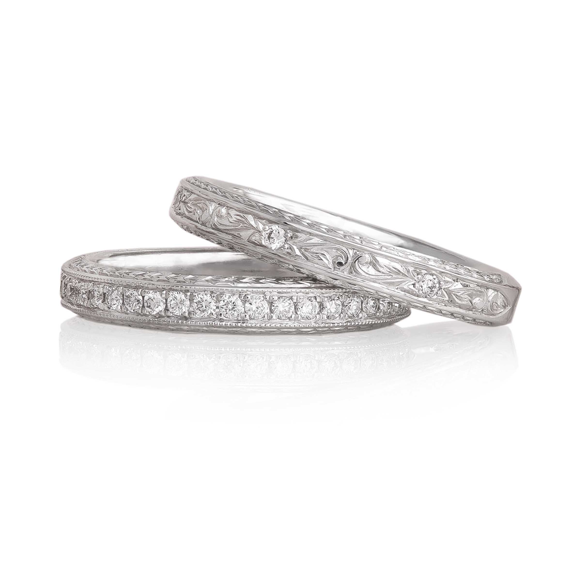 Isabella Two Ways; Pave Diamond set and Engraved with Diamonds