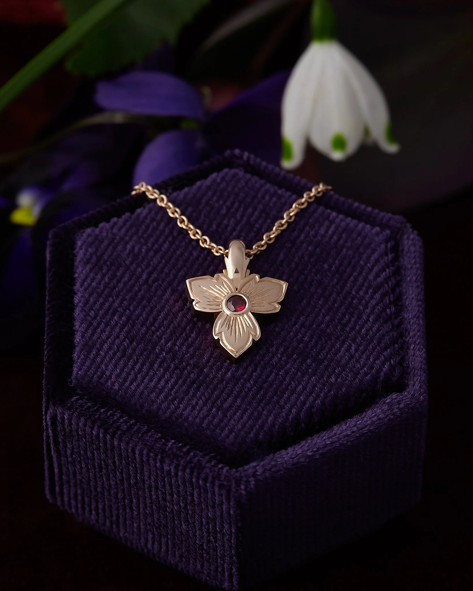 Trillium, double sided Diamond and Gemstone Pendant