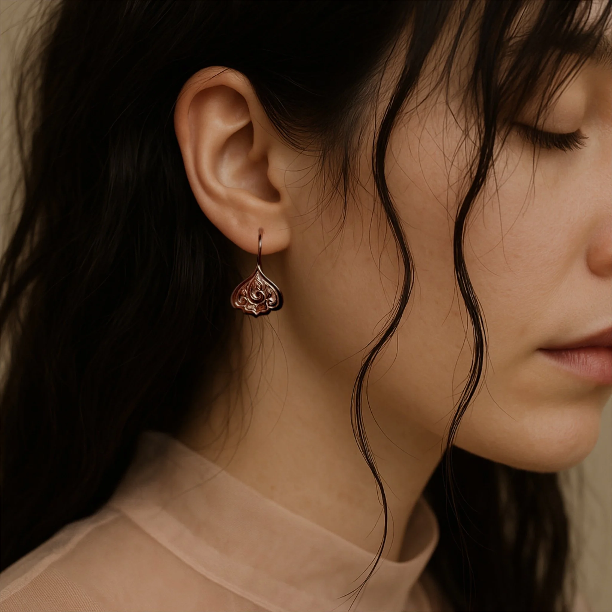 Happily Ever After Scroll Drop Earrings in Rose Gold