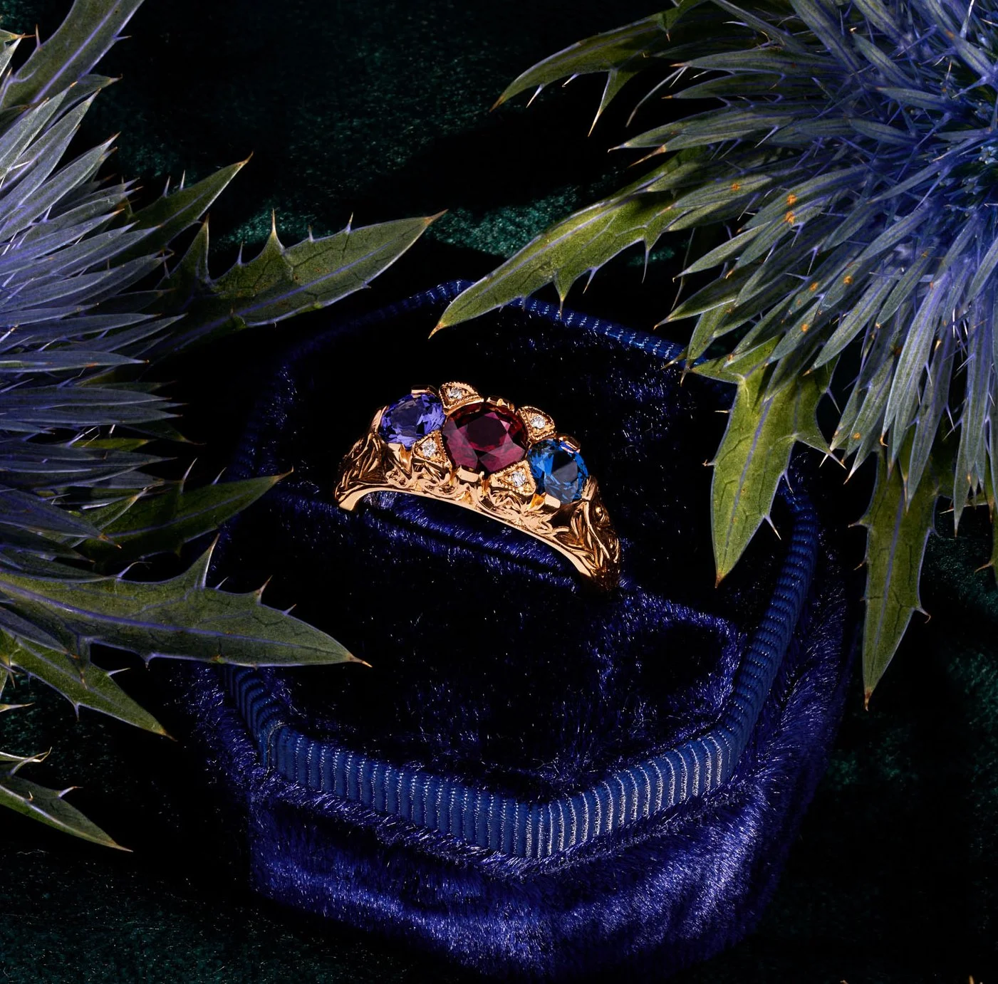 The Bridge Ring -Raspberry, Blue & Lavender Spinel