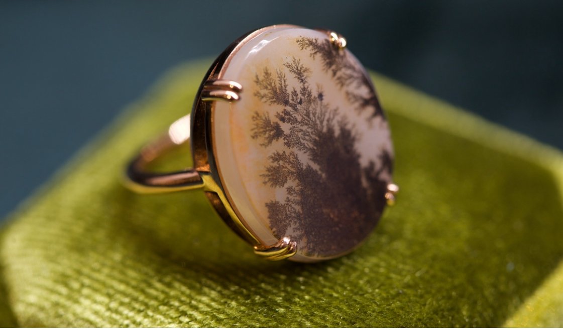 Rose Gold ring set with Dendritic Agate