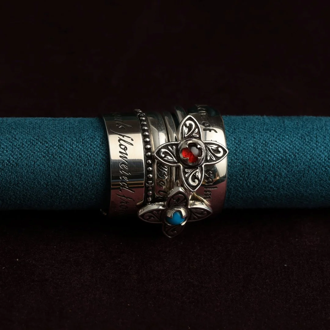 Engraved  Star Rings in Silver