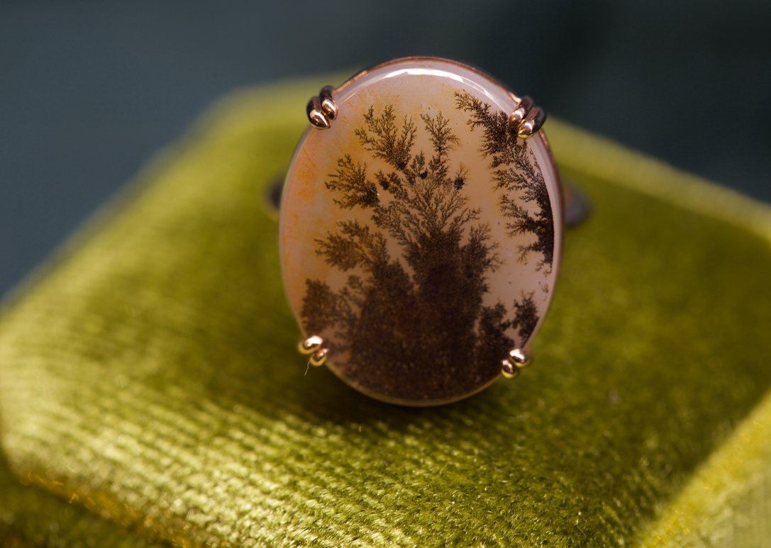 Rose Gold ring set with Dendritic Agate