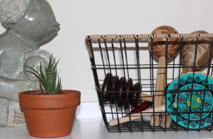 Leather cording on wire basket
