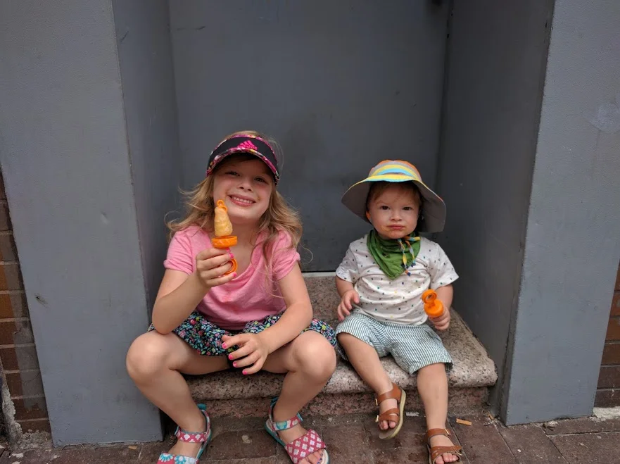 Canteloupe popsicles on our stoop.