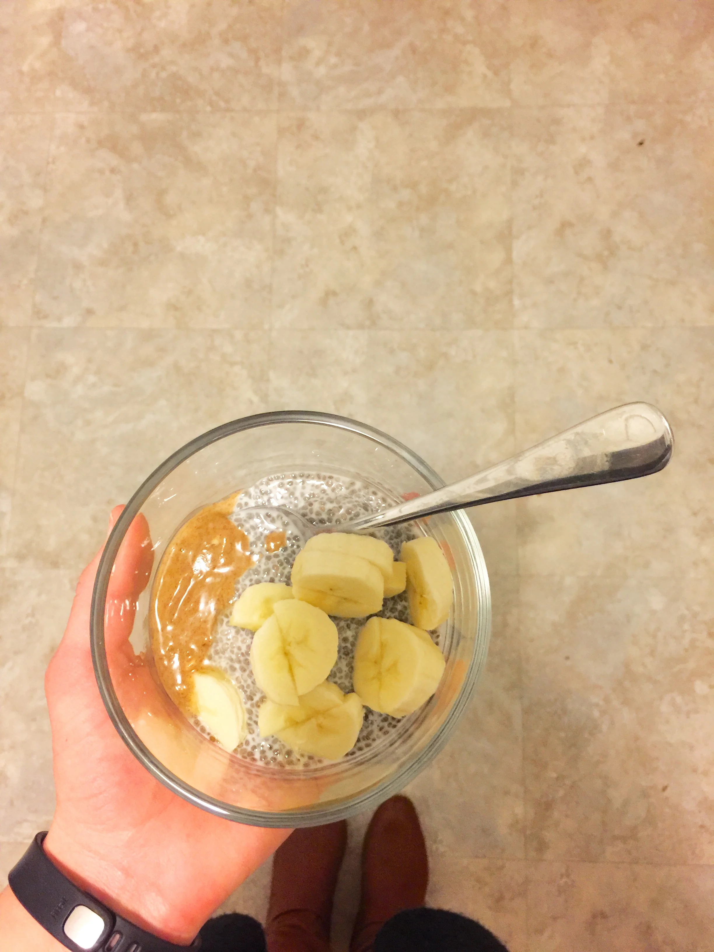 Chia pudding with almond butter and banana