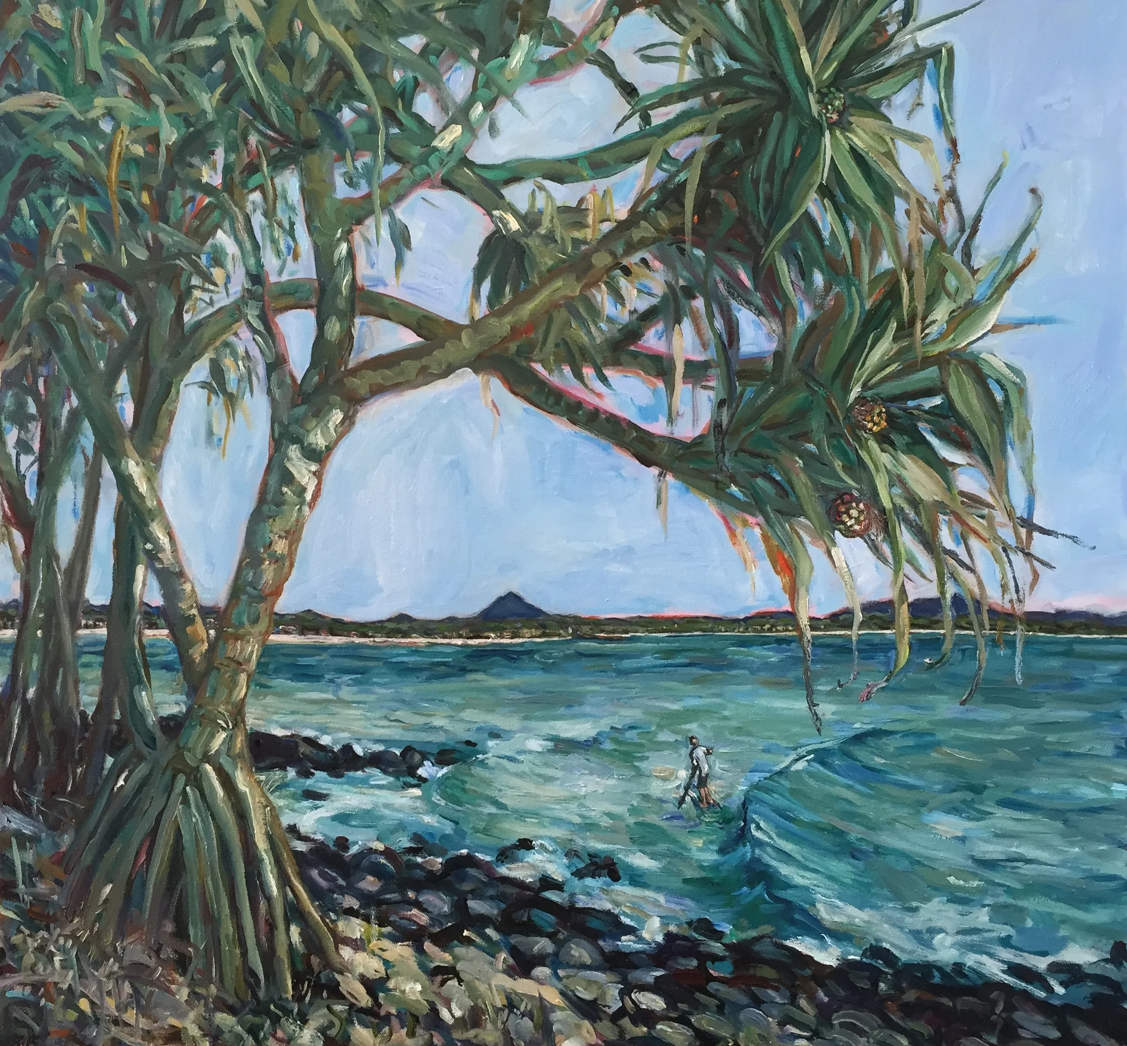 National Park with paddleboarder - winter 2015 oil on canvas 78.5 x 82 cms (unframed) $3000