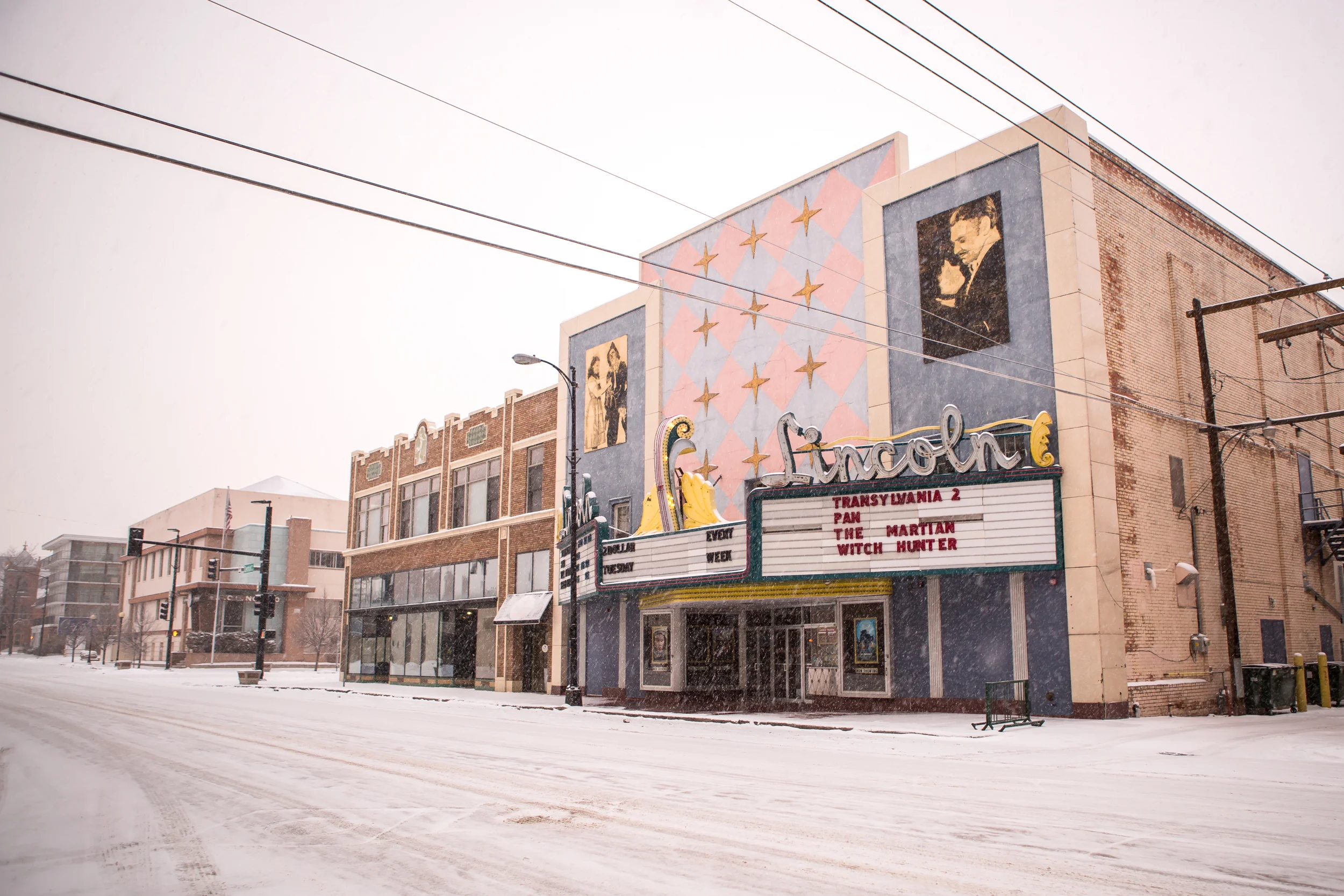 We woke up in Cheyenne the first morning to a winter wonderland and dreamy theater across the street from us.