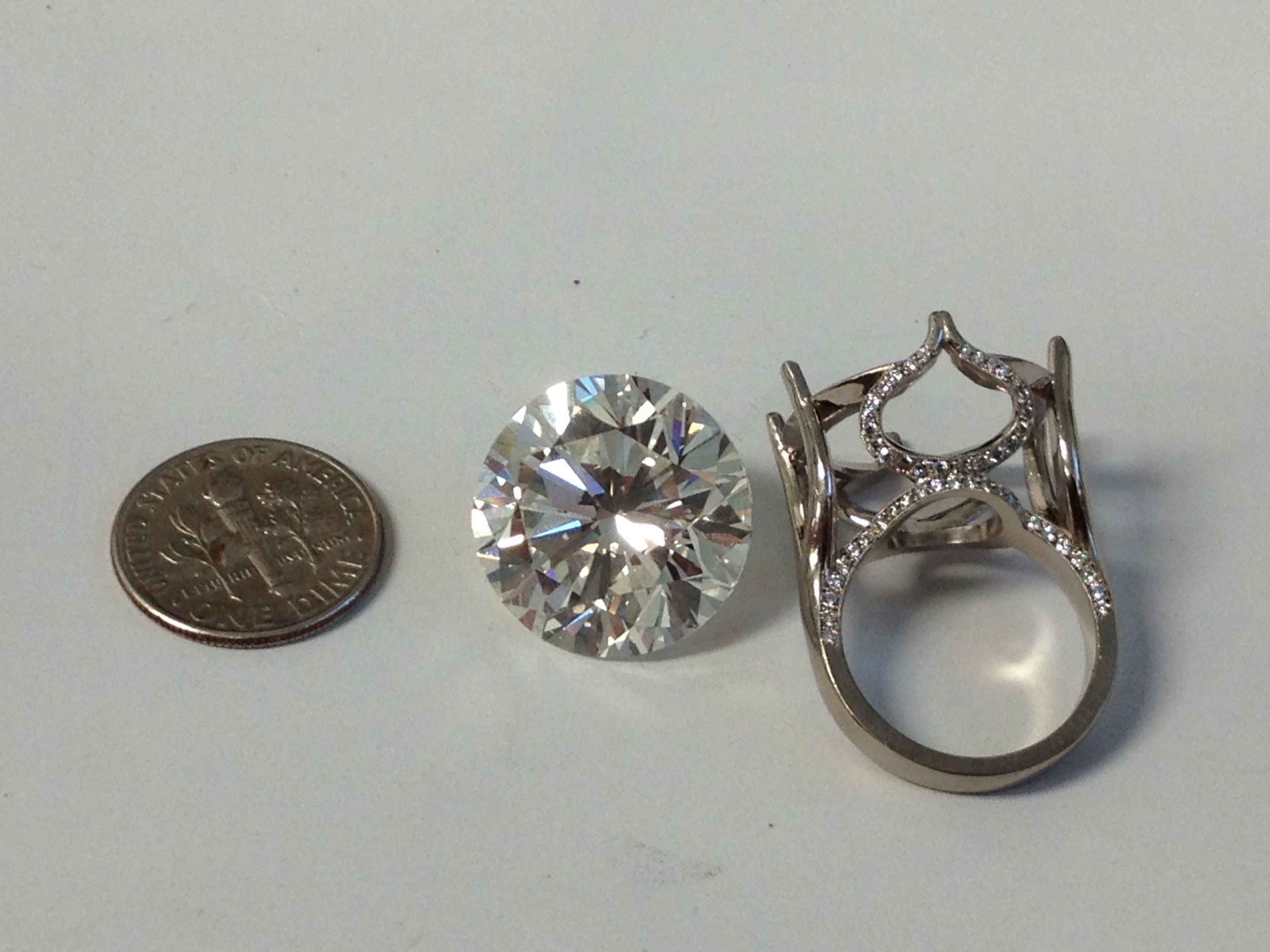 Diamond and ring cast, ready for setting