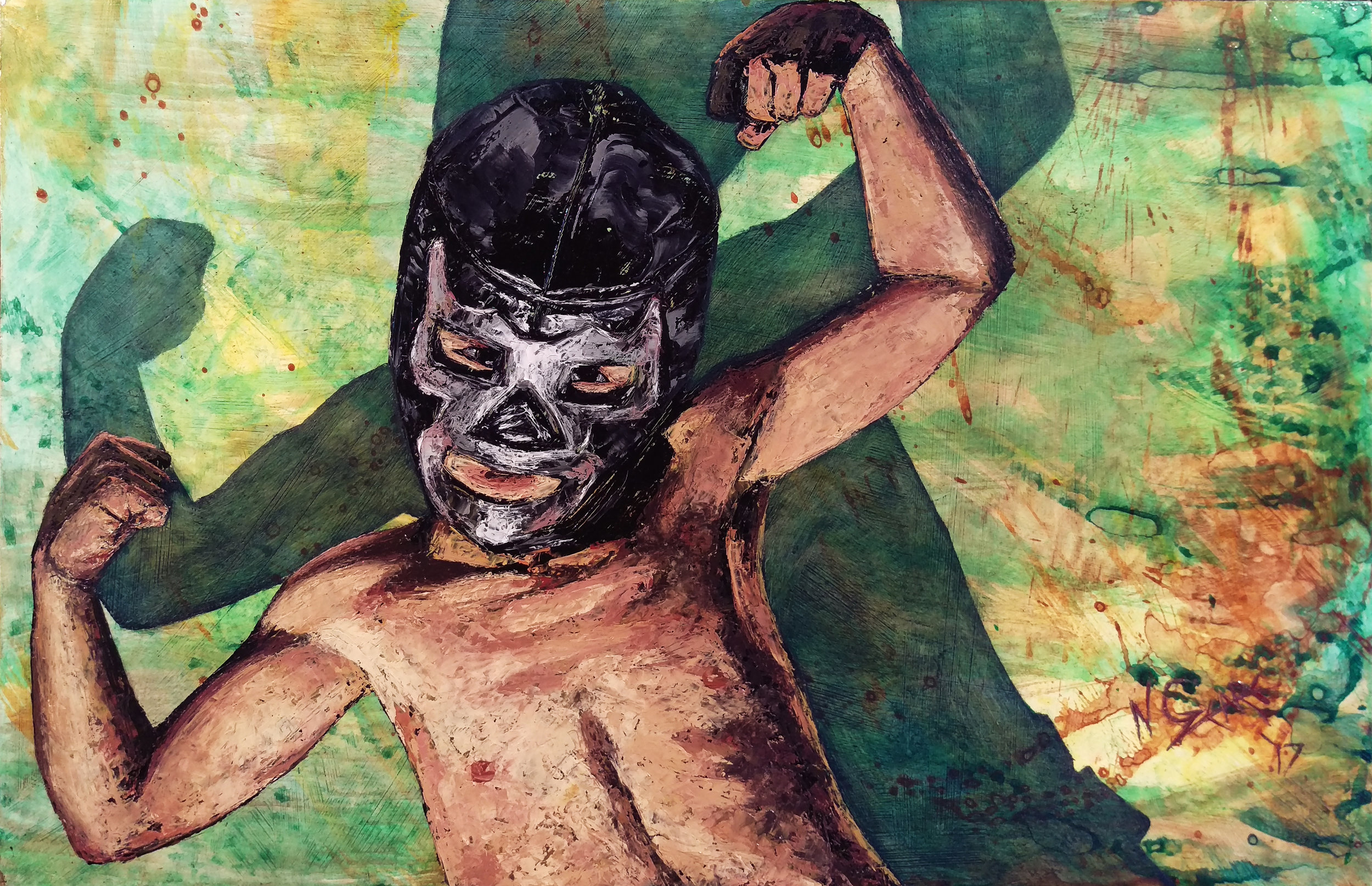 Carnalito, Oil and Acrylic on wood 15 1/2" x 24"