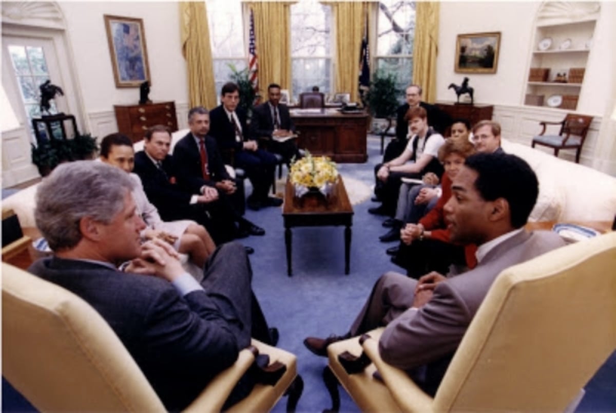President Clinton with Bob Hattoy and Members of the LBGT Community at the white house, April 1993. It was the first time a sitting president had personally met with the LBGT community.&nbsp; &nbsp; &nbsp; &nbsp; &nbsp; &nbsp; &nbsp; &nbsp; &nbsp; &…