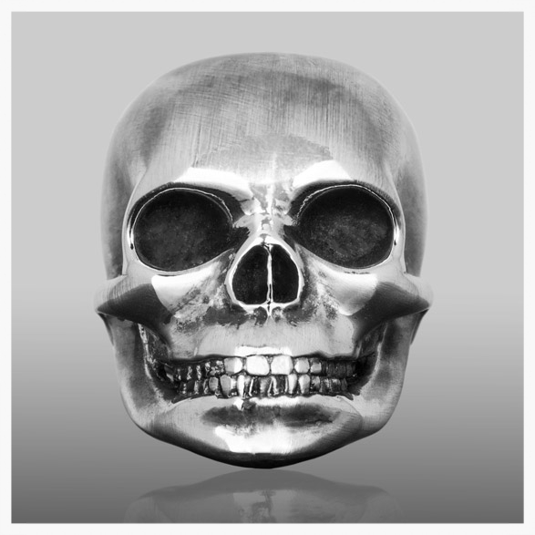 Handmade .925 sterling silver mens biker skull ring inspired by Iconic Rock Star 
