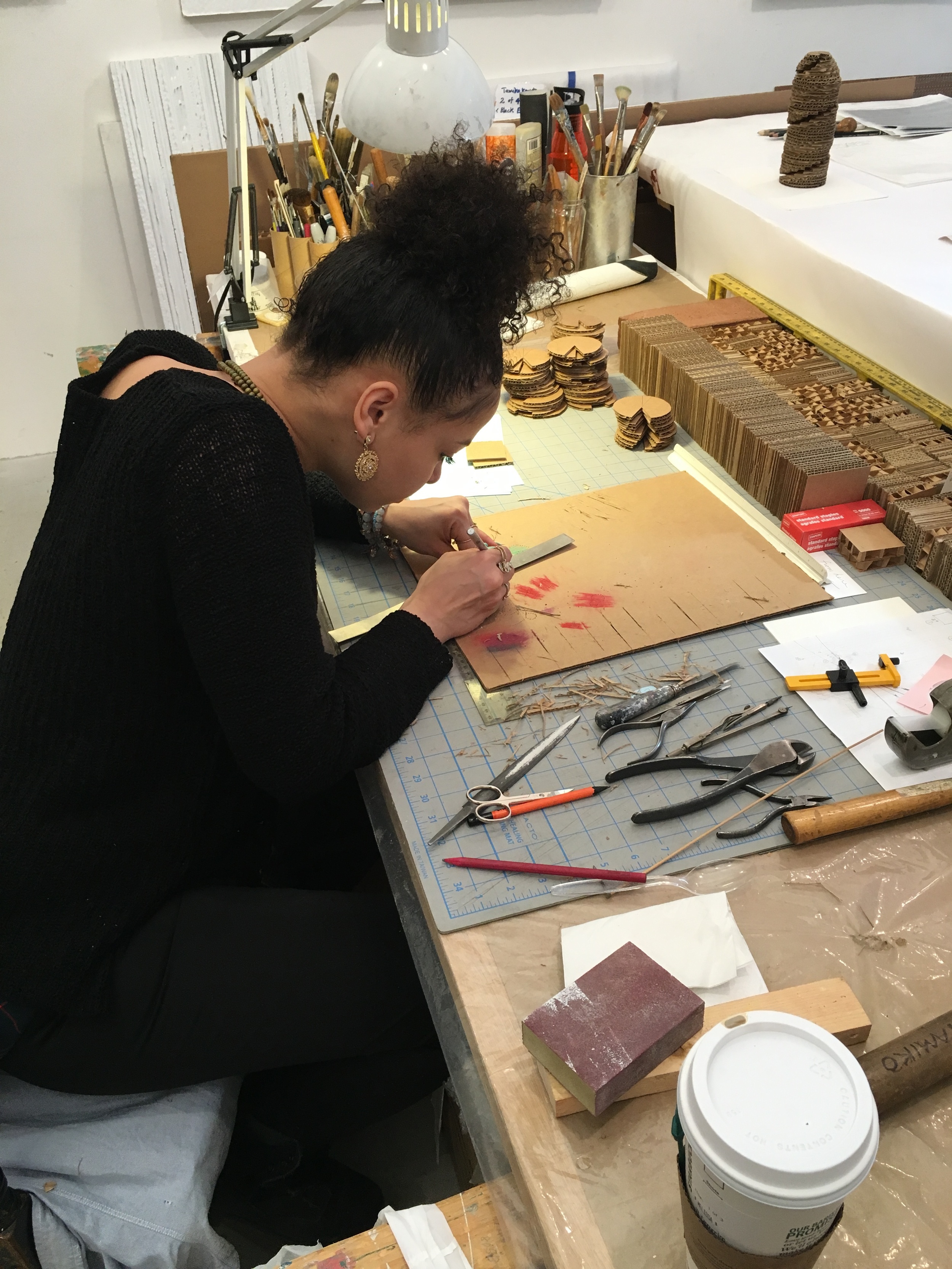 Melissa Cornelio working in Tamiko Kawata's studio