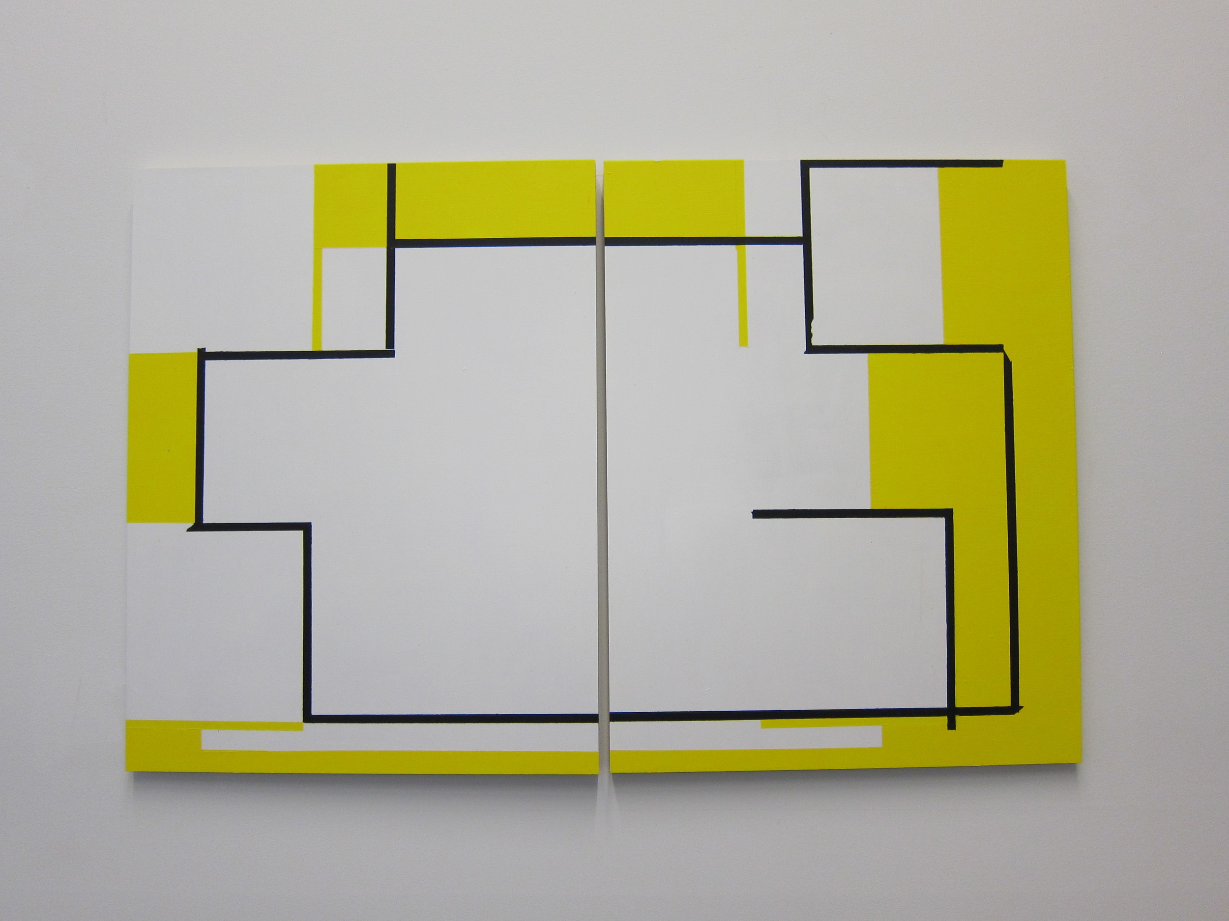  Marjorie Welish Indecidability of the Sign: Frame 28 2011 Acrylic on Panel  18x28 inches (two panels)   