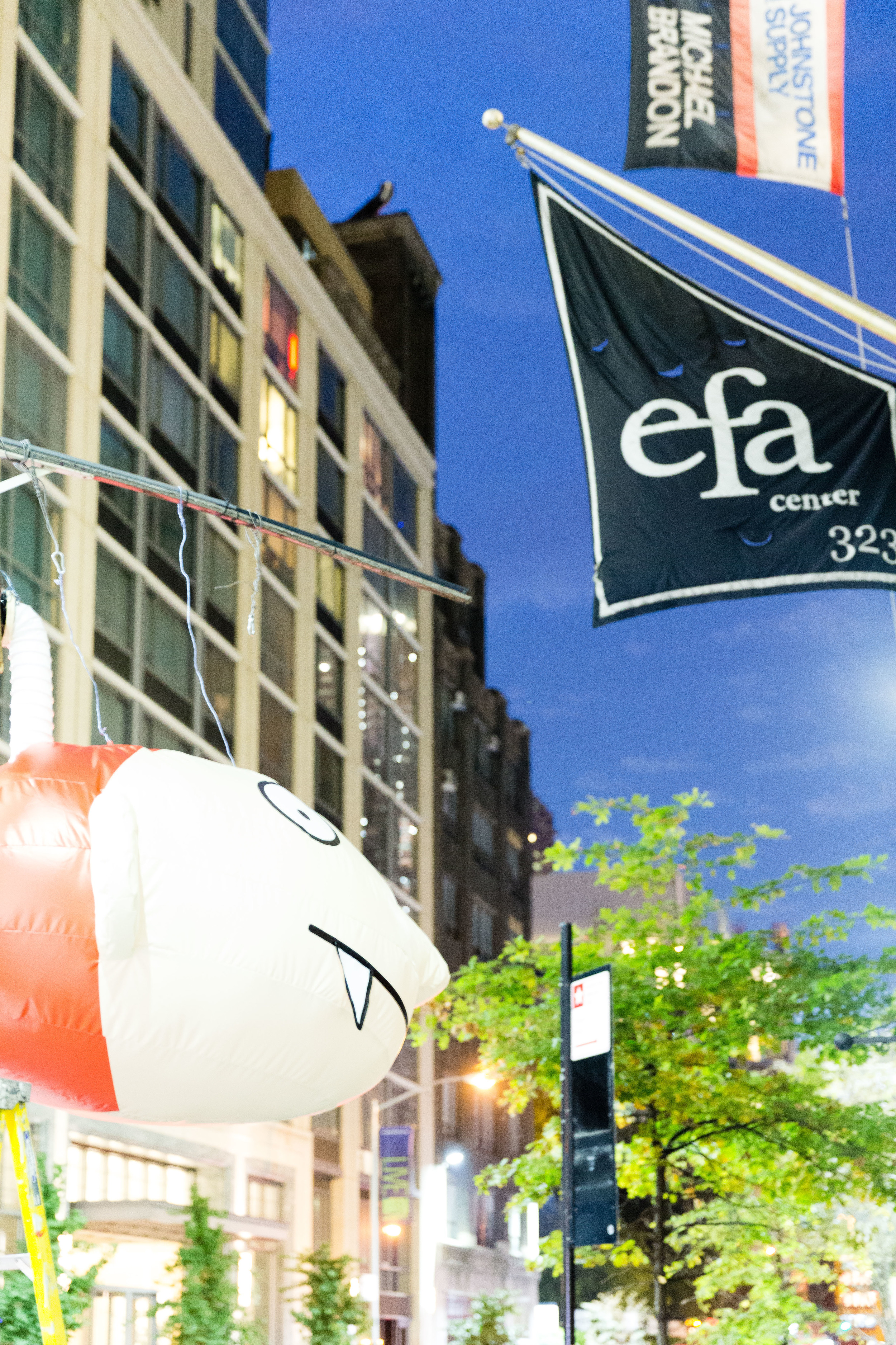 View from outside EFA Center during EFA Open Studios 2015. Sculpture by Eunjung Hwang.