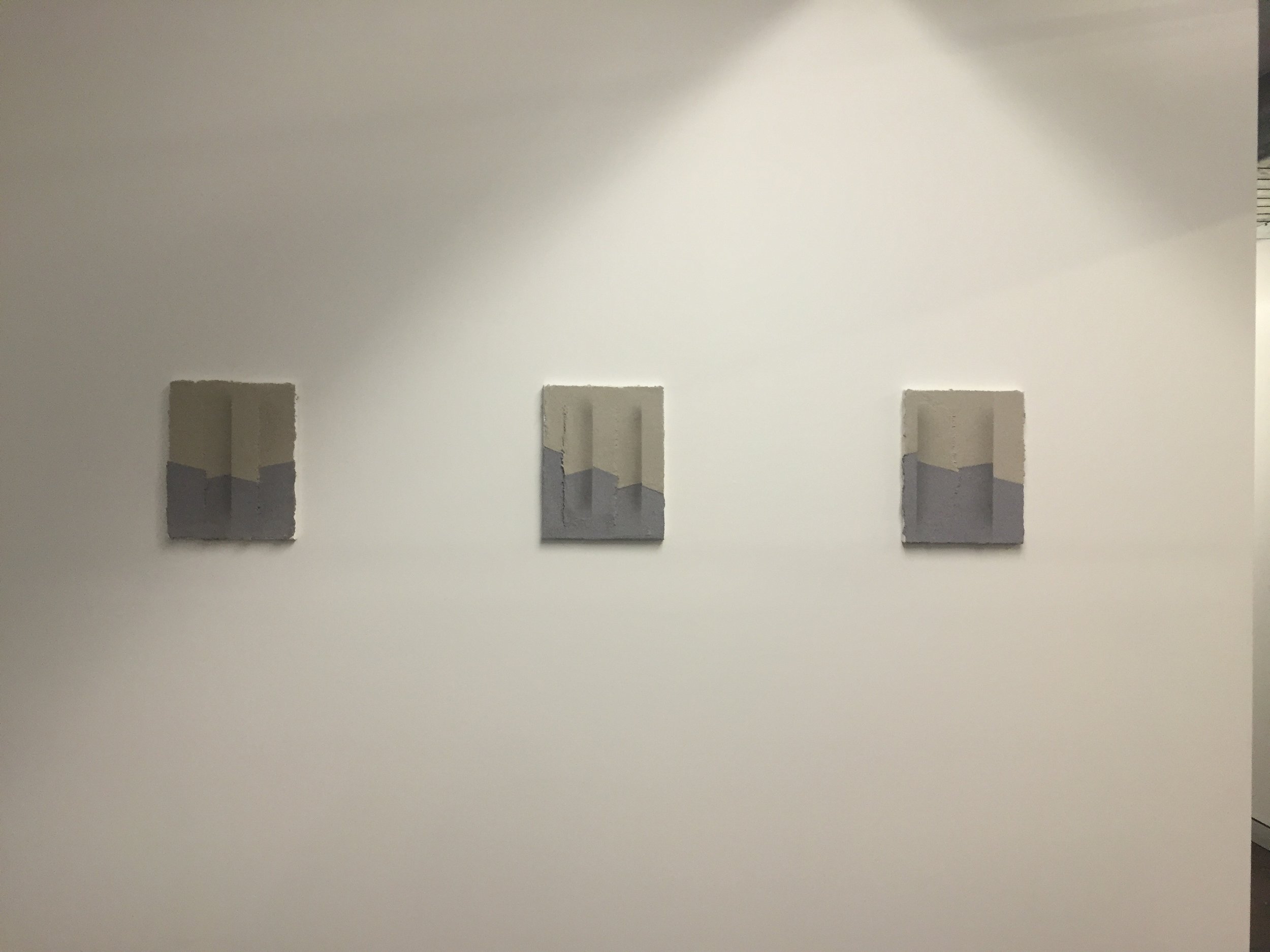  Suzanne Song  Interfold (Study) Split (Study) Cutback  2015 Pumice on Canvas 14" x 11" each.   