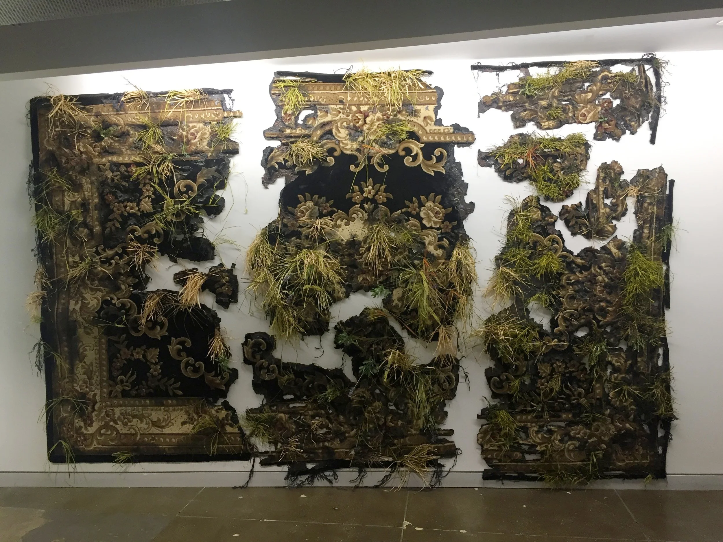 Valerie Hegarty Rug with Grass 2012 Rug, Fabric, Hand-knoted Raffia, Wire, Plastic, Glue, Sand, Acrylic, threads 12' x 8' x 2'