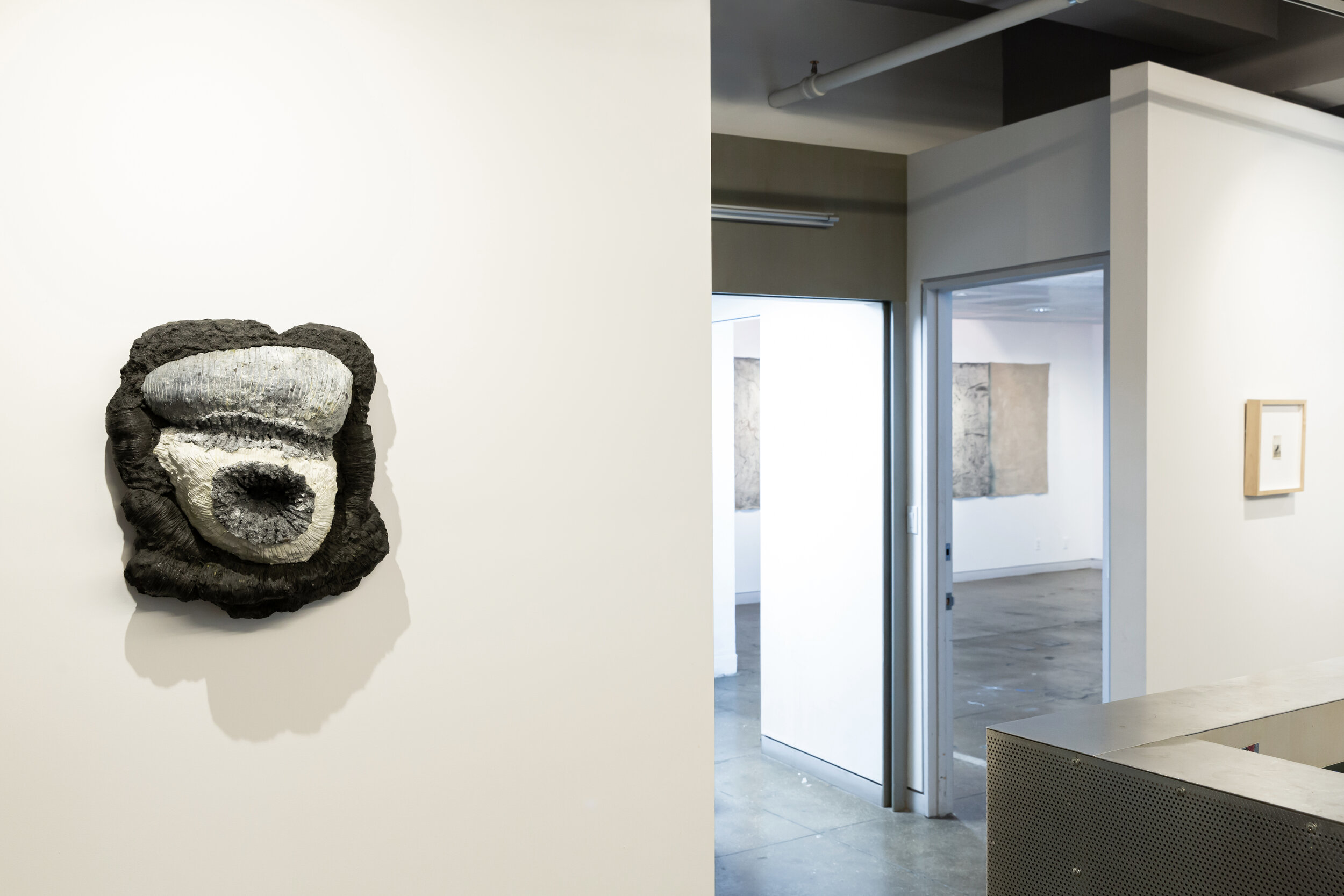  Installation view L: Whitney Oldenburg hidden, 2019  socks, fiber, clay, rock, and resin 